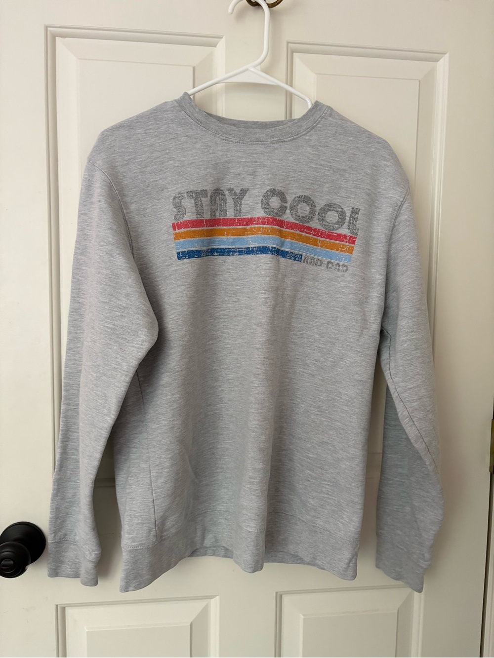 Stay Cool Graphic Crewneck Sweatshirt - Gray with Retro Stripes